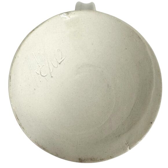 Hand Crafted Pottery Round Coffee Mug with Floral Blue Band-Comfy Handle-Mint! - Picture 6 of 6